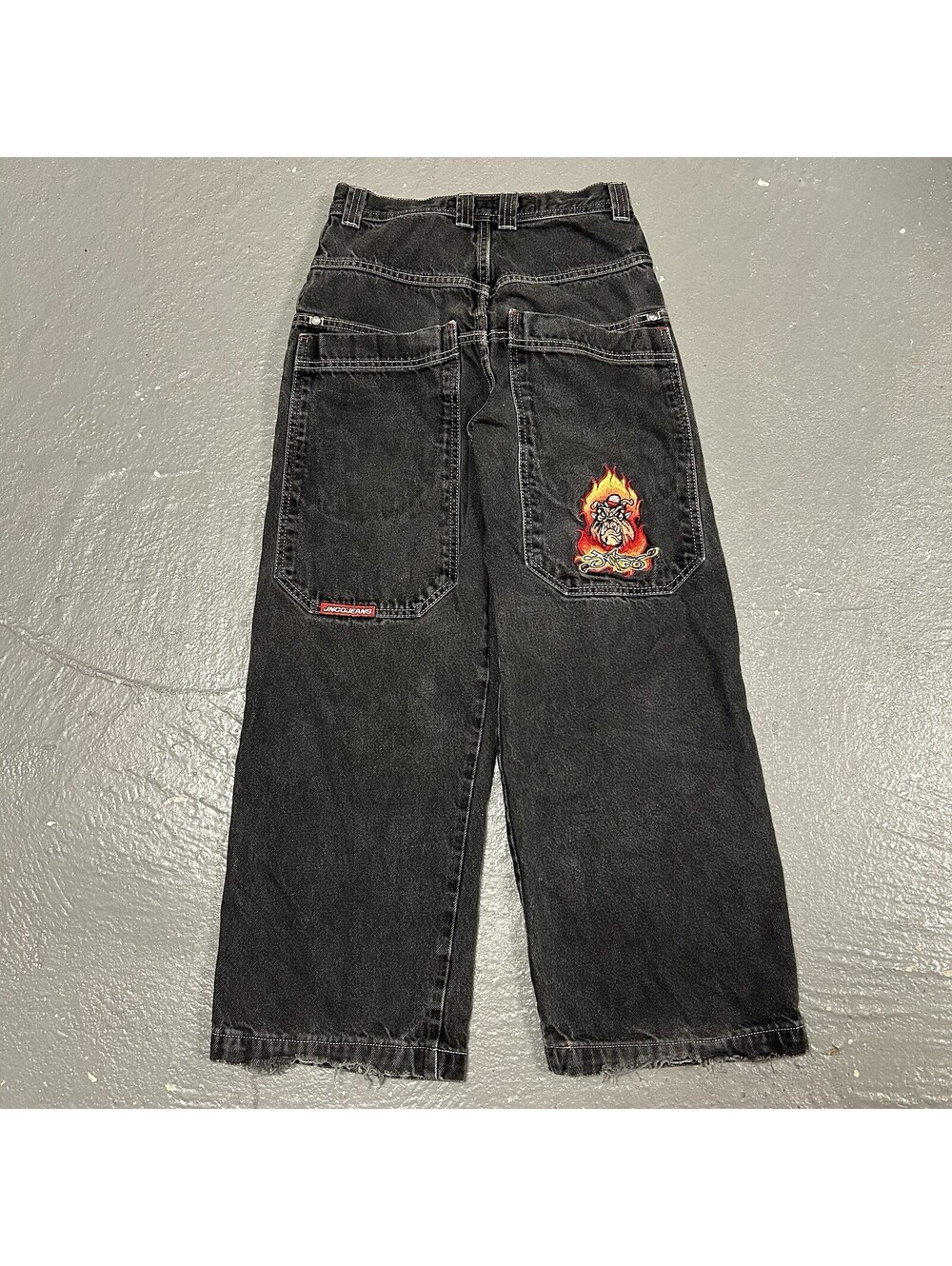 VINTAGE JNCO Flame Patch Washed Black Denim Women Jeans Size 14 (26 W x 24 L)